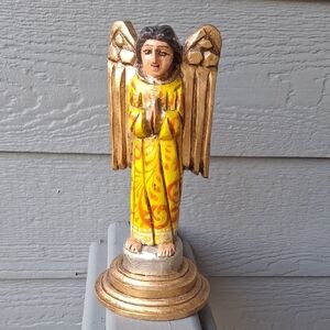 Vintage Italian Byzantine Style Wood Carved Handmade Angel Statue Religious